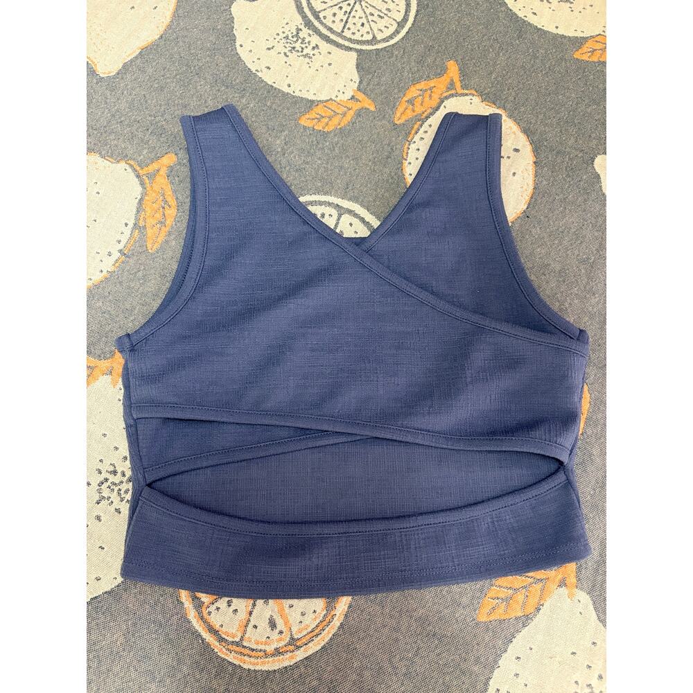 Roxy Blue Wrap Back Cropped Tank Top Athletic Yoga Activewear L - Picture 6 of 7